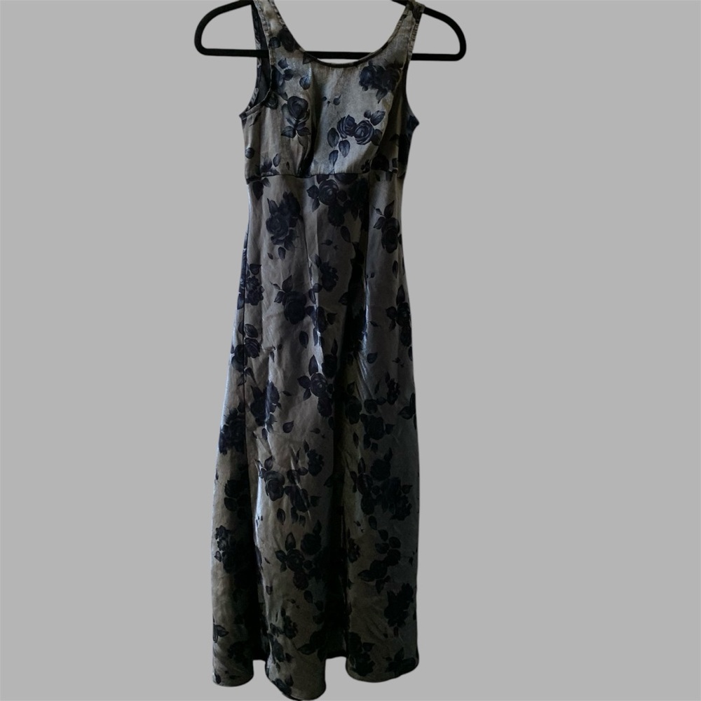 Black & Gray Floral Maxi Dress Size Small Whimsigoth Dark Romantic 90s